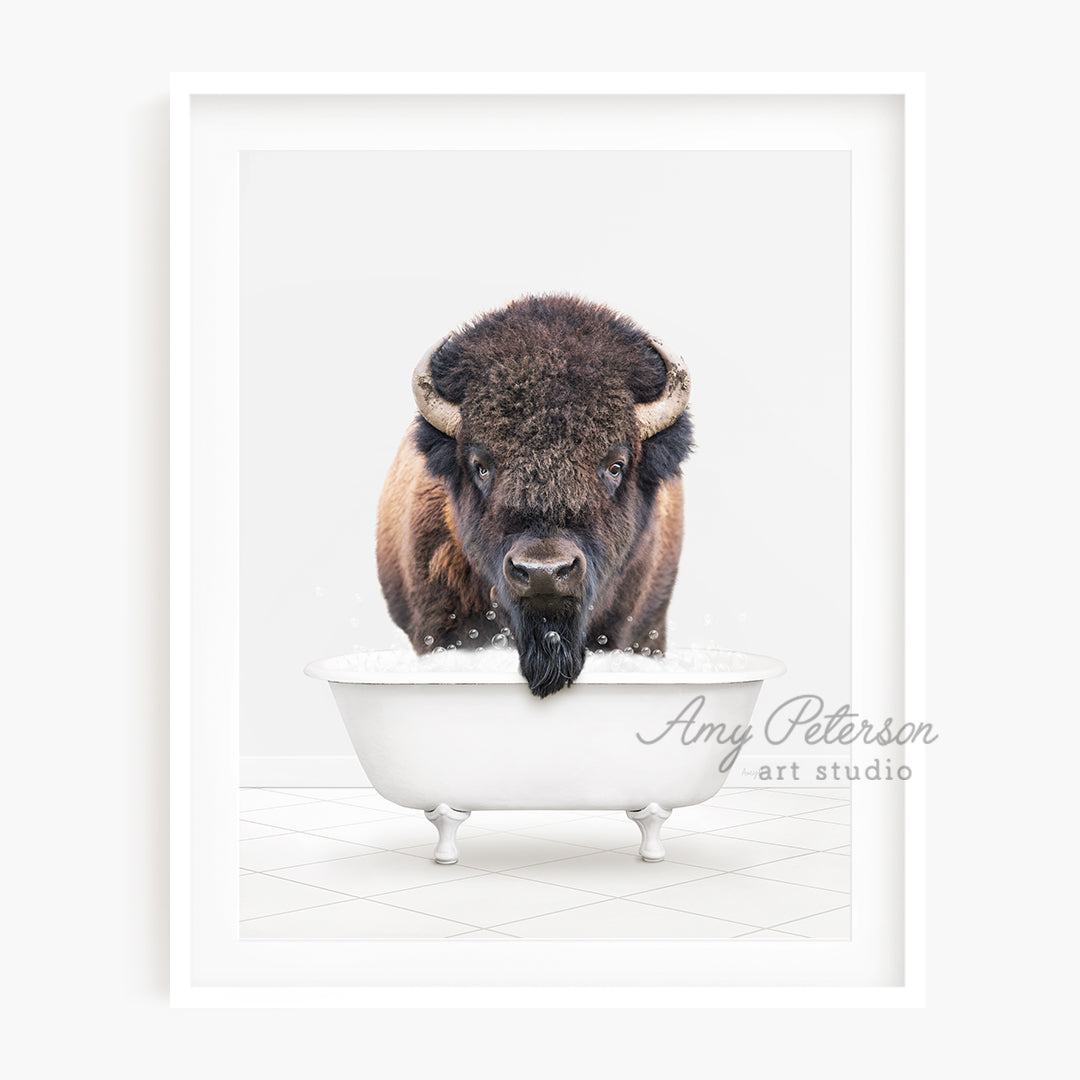 a picture of a bison in a bathtub