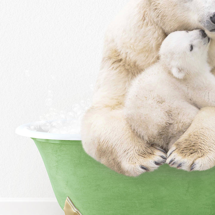 a mother polar bear and her cub in a tub