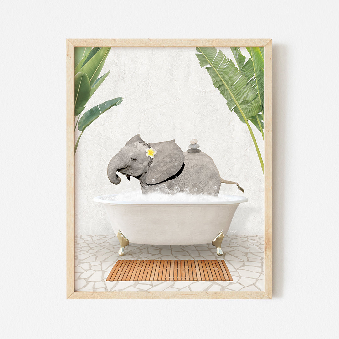 a picture of an elephant sitting in a bathtub