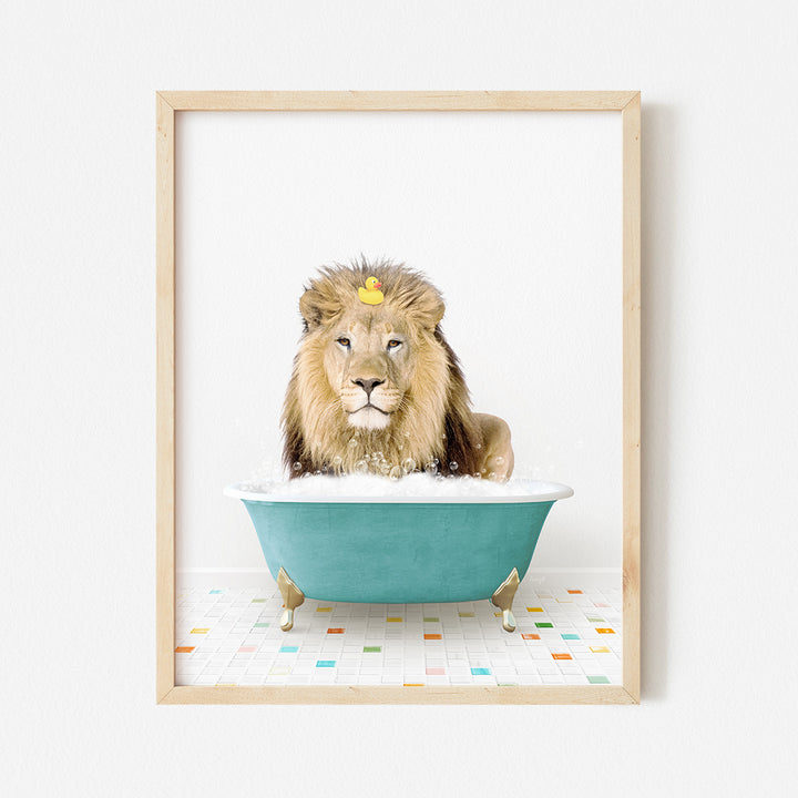 a picture of a lion in a bath tub