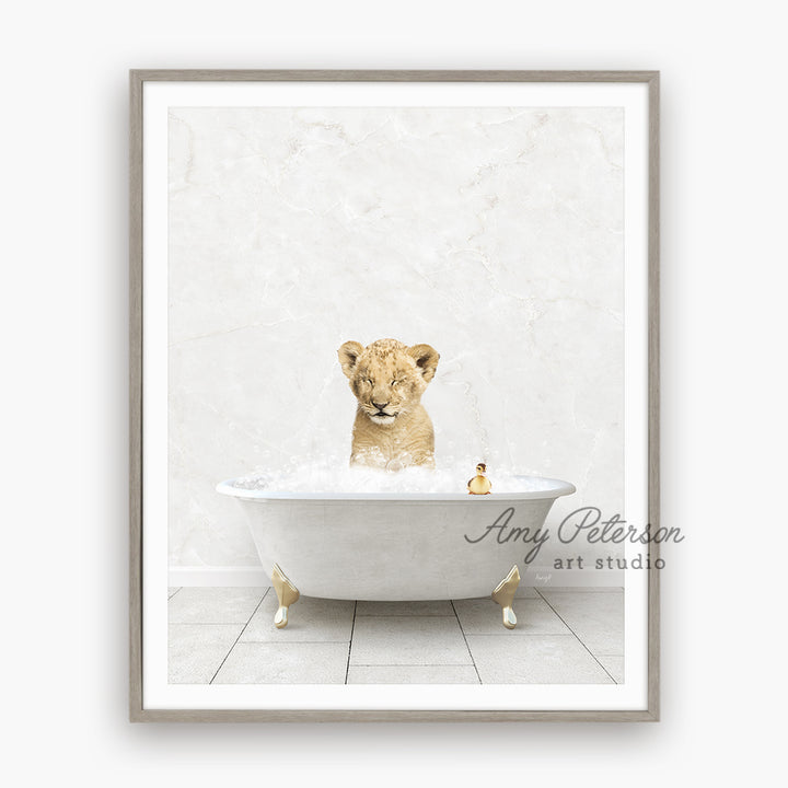 a picture of a lion cub in a bathtub