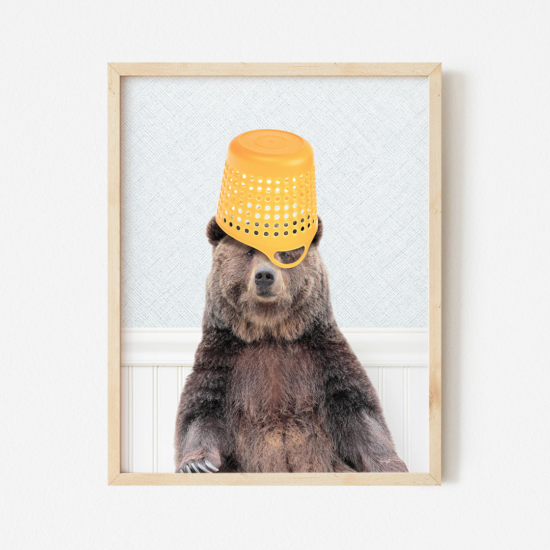 a picture of a bear wearing a yellow hat