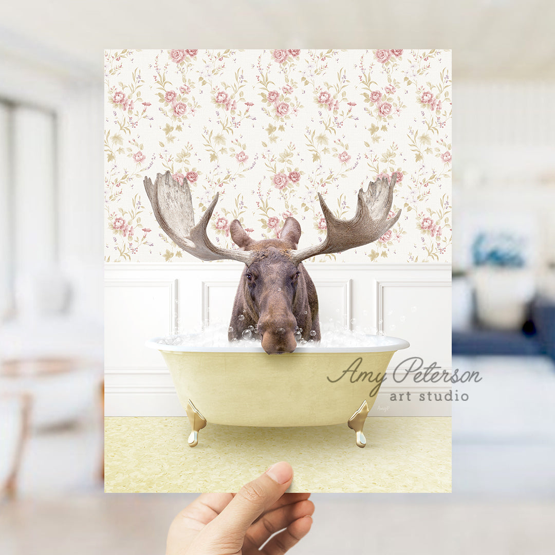 Moose in Vintage Yellow Bath