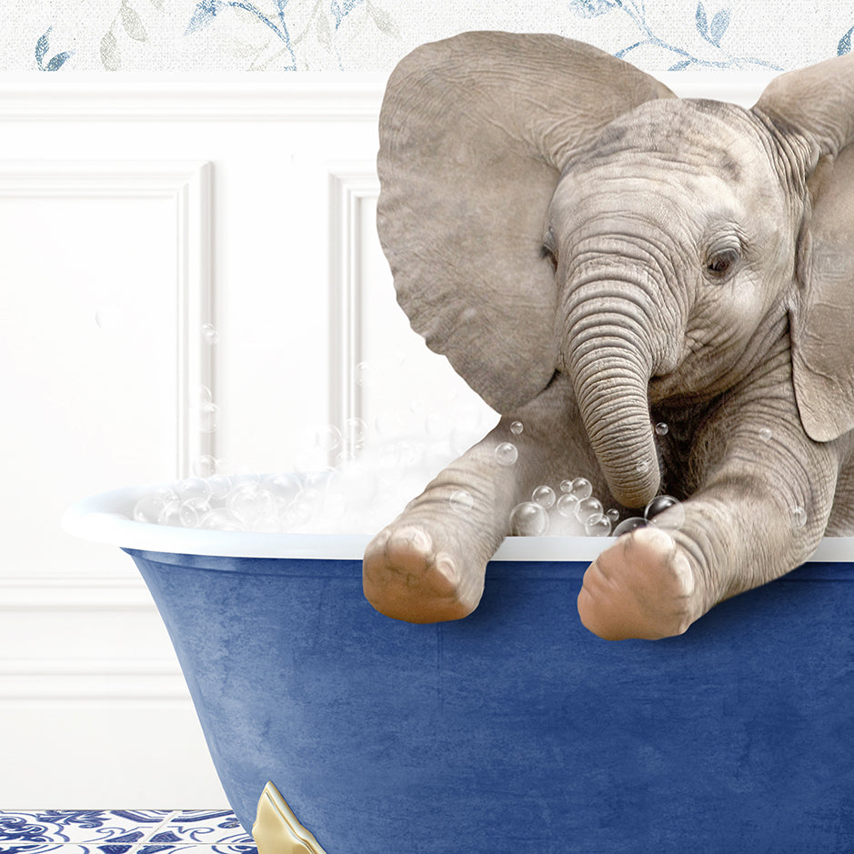 a statue of an elephant in a bathtub