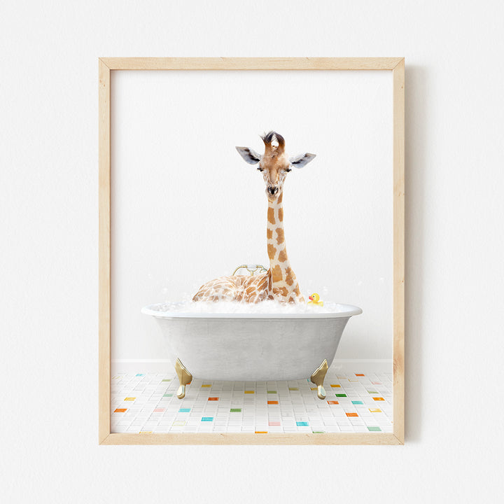 a picture of a giraffe in a bathtub