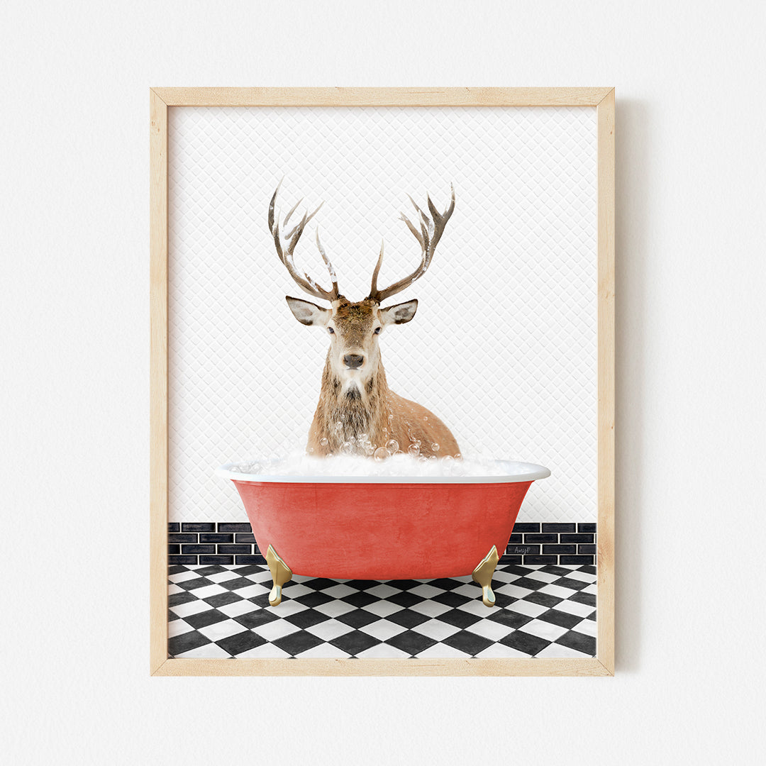 a picture of a deer in a bathtub