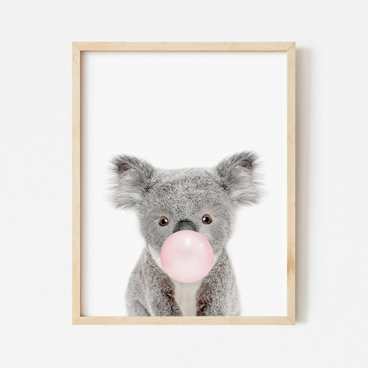 a picture of a koala with a bubble gum