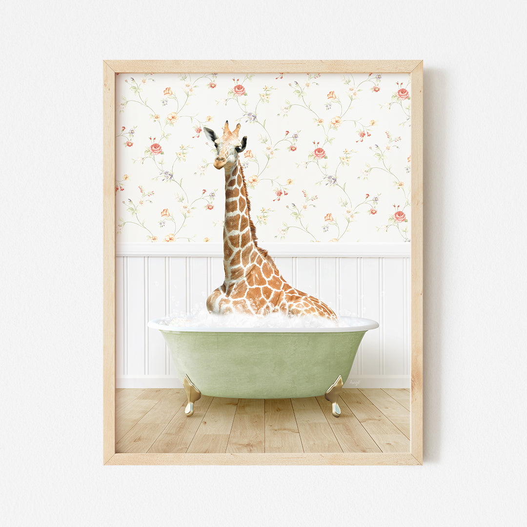 a picture of a giraffe in a bathtub