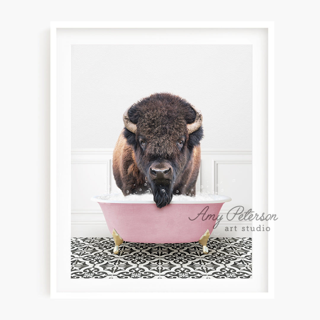 a picture of a bison in a bath tub