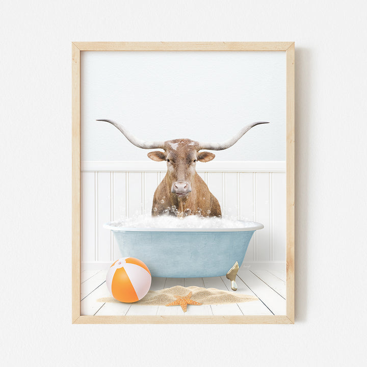 a picture of a cow in a bathtub with a beach ball