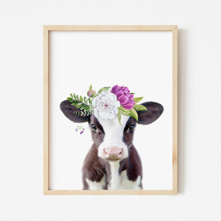 a cow with a flower crown on its head