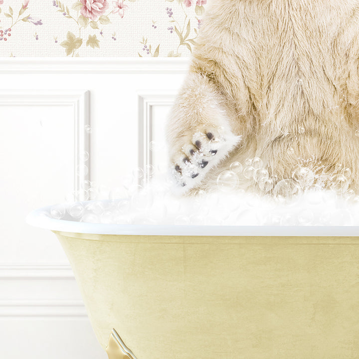 a large white bear sitting in a bath tub