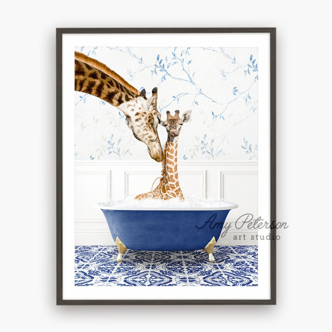 a picture of two giraffes in a bathtub