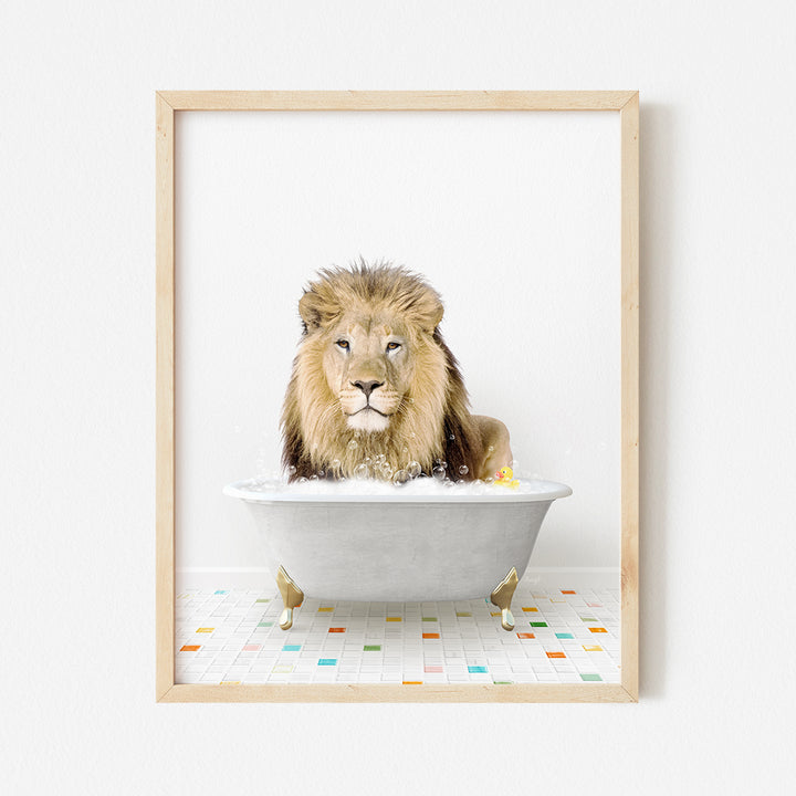 a picture of a lion in a bathtub