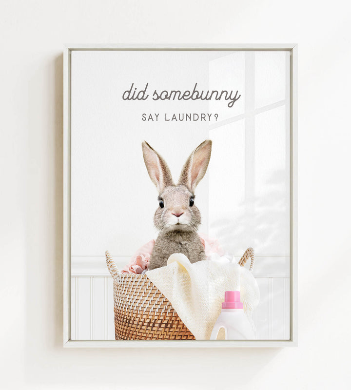 A cute rabbit sitting in a laundry basket, with a bottle of laundry detergent next to it.