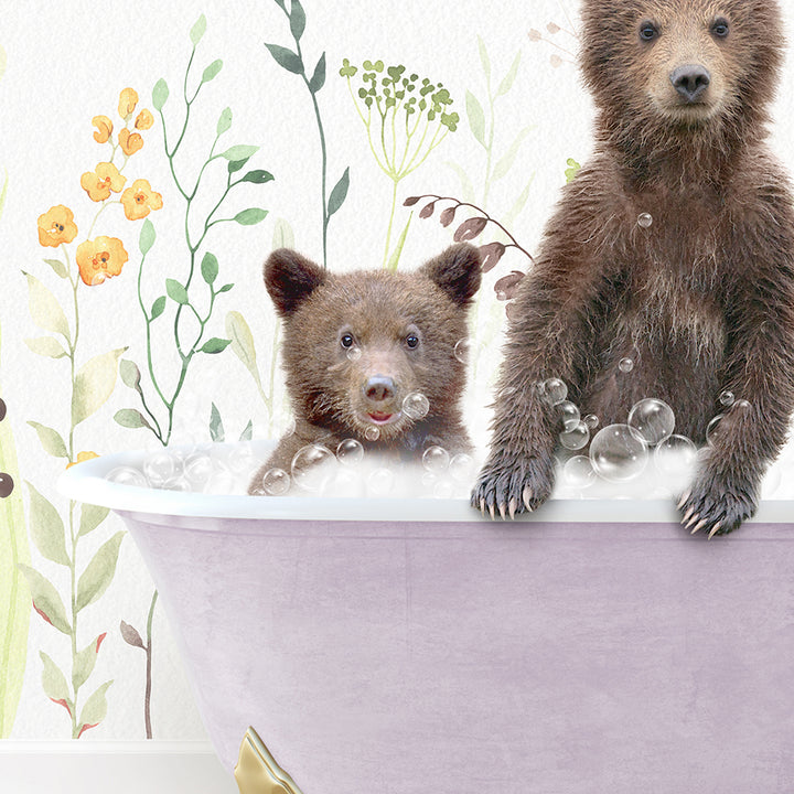 two brown bears are sitting in a bathtub