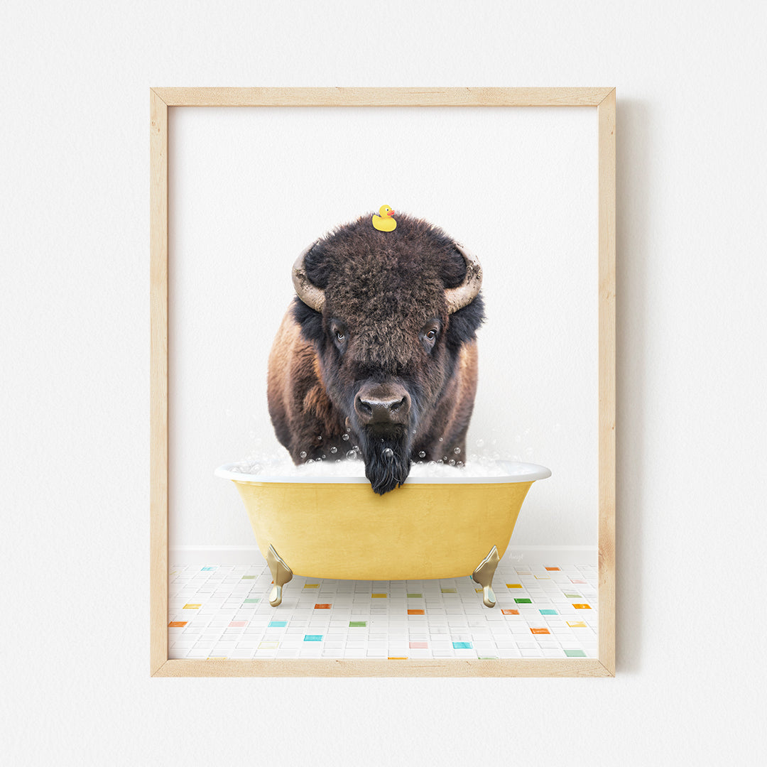 a picture of a bison in a bathtub