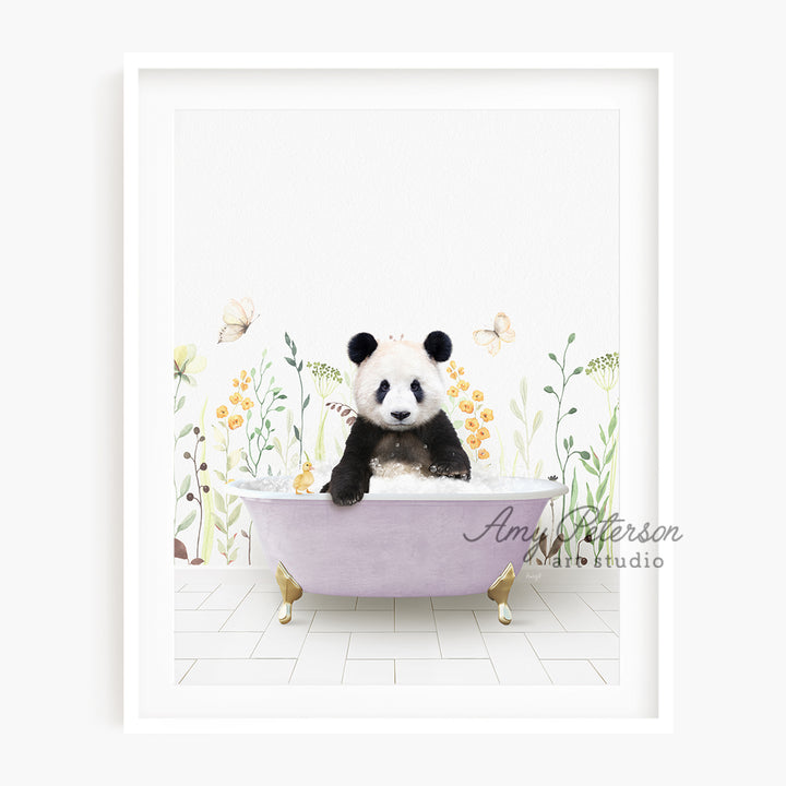 a panda bear is sitting in a bathtub