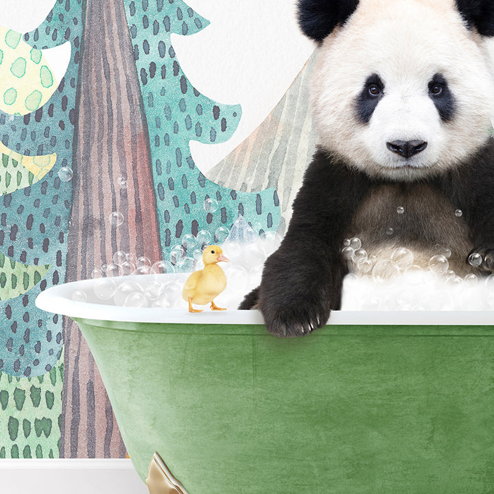 a panda bear is sitting in a bathtub