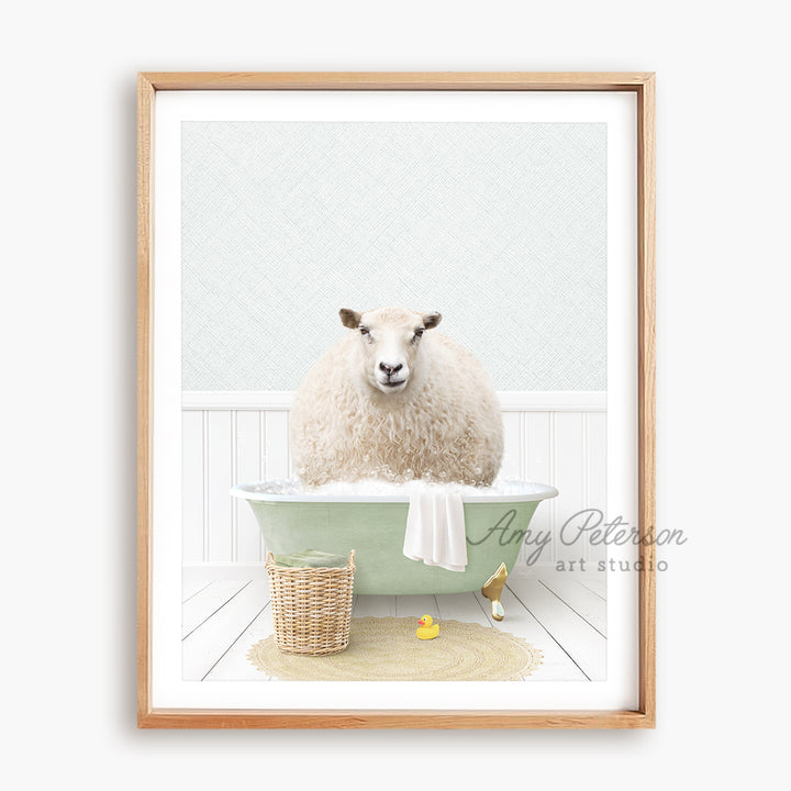 a picture of a sheep in a bathtub