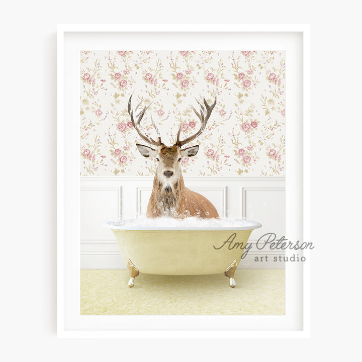 a picture of a deer sitting in a bathtub