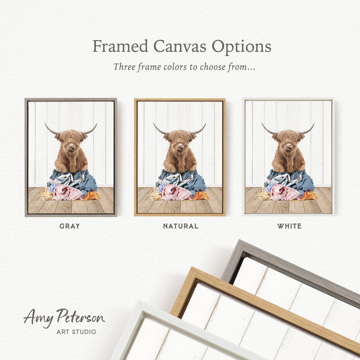three framed canvas options, each featuring a different color: gray, natural, and white. The text above the images reads " framed Canvas Options" and "Three frame colors to choose from...". The text below the images reads "Grays", "Naturals", and "Whites". The artist's name, Amy Peterson, is also mentioned at the bottom of the image.