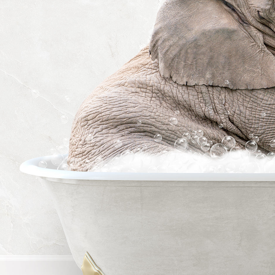 an elephant taking a bath in a bathtub