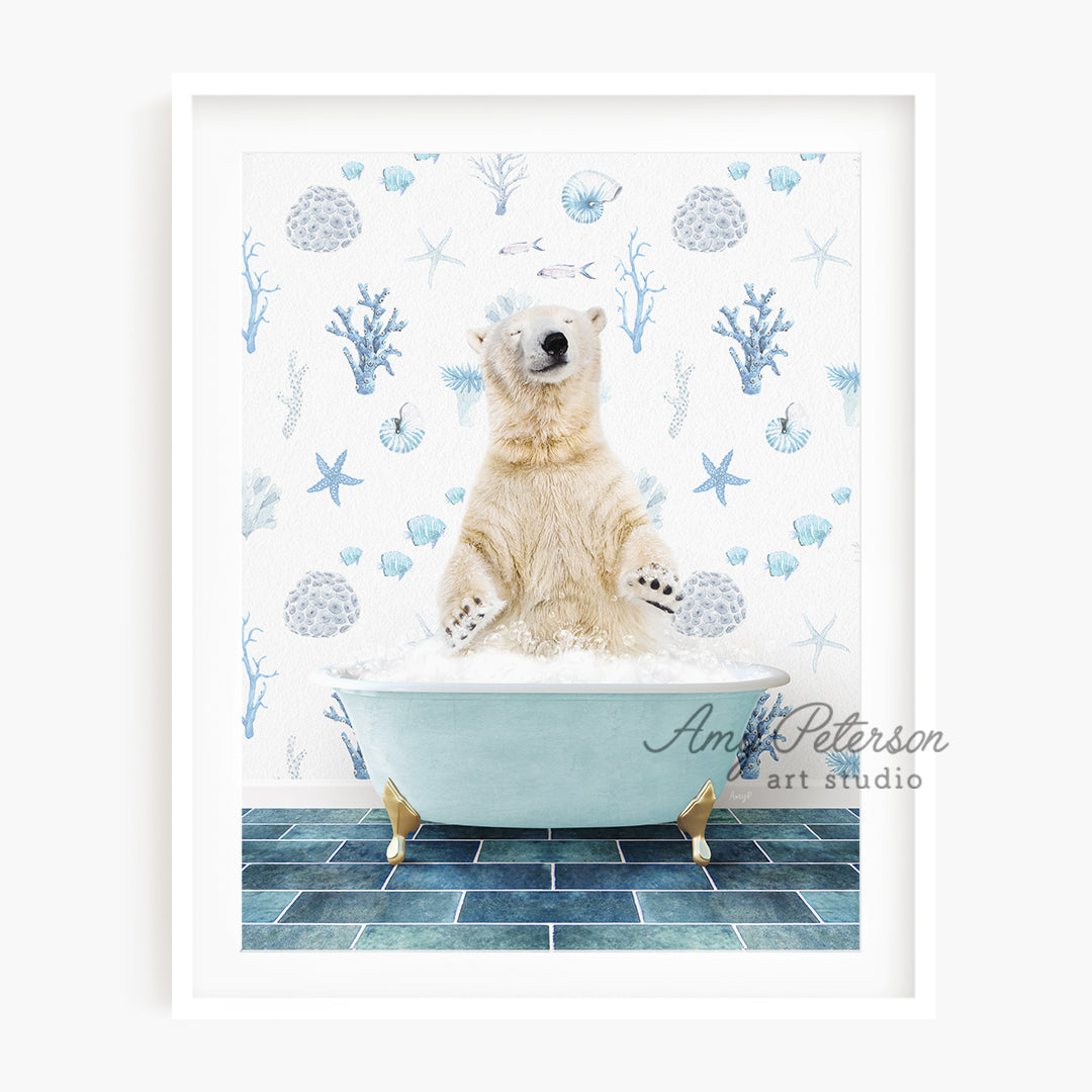 a polar bear is sitting in a bathtub