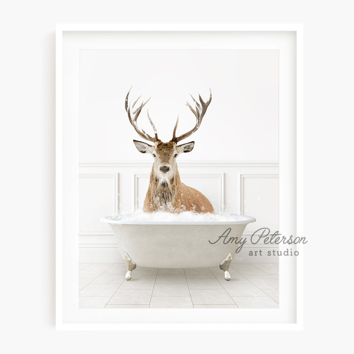 a picture of a deer sitting in a bathtub