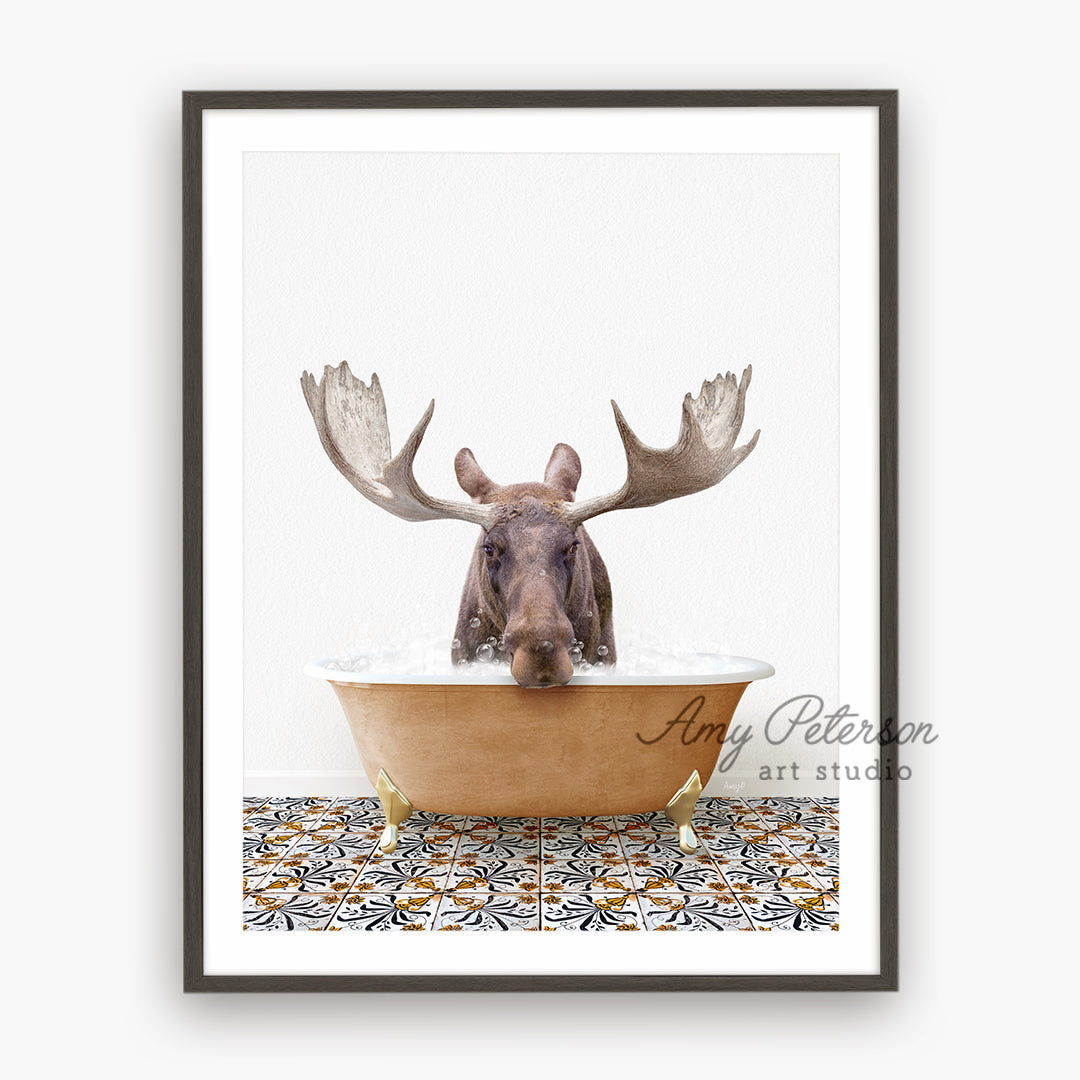 a picture of a moose in a bathtub