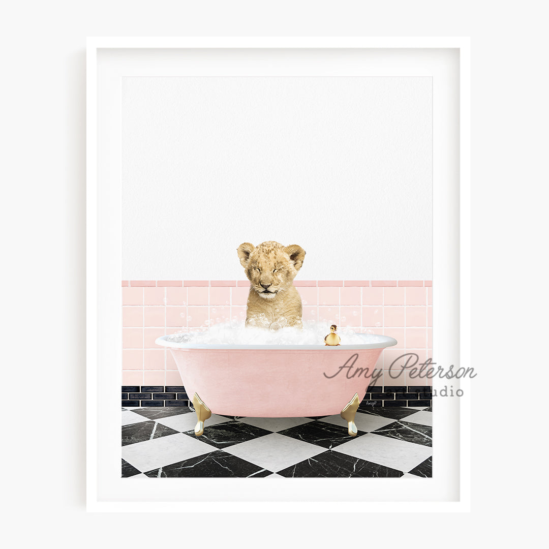 a picture of a baby lion in a bathtub