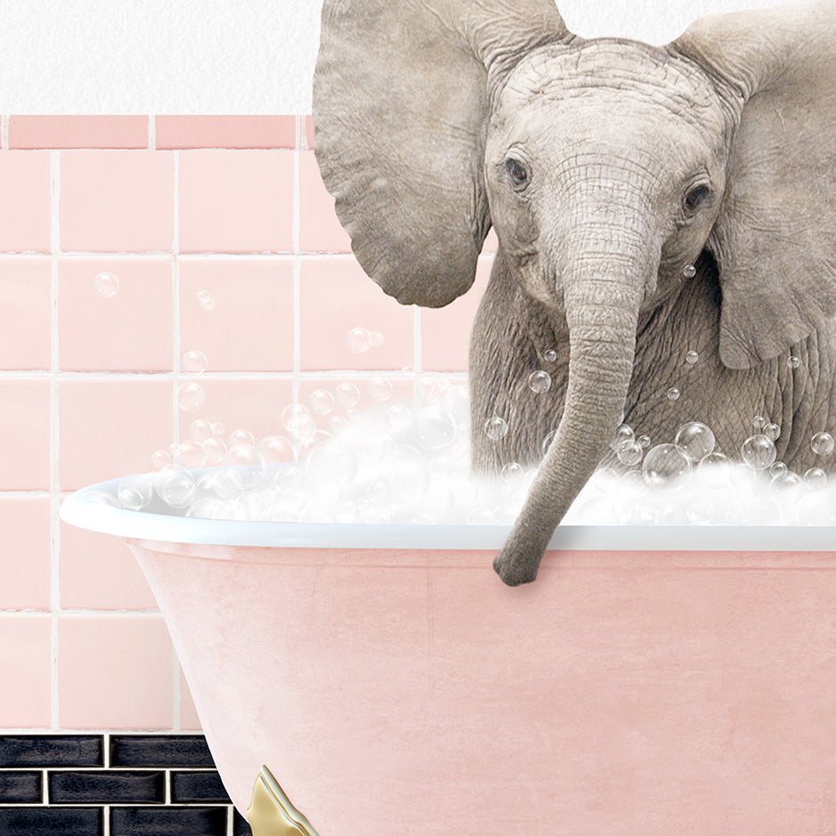 a baby elephant in a bathtub with bubbles