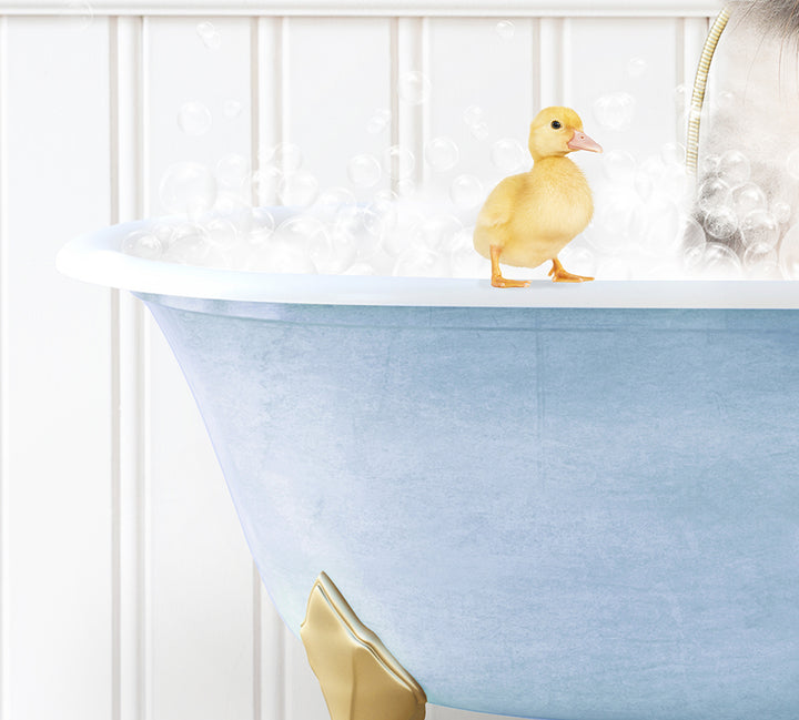 a rubber duck in a bathtub filled with bubbles