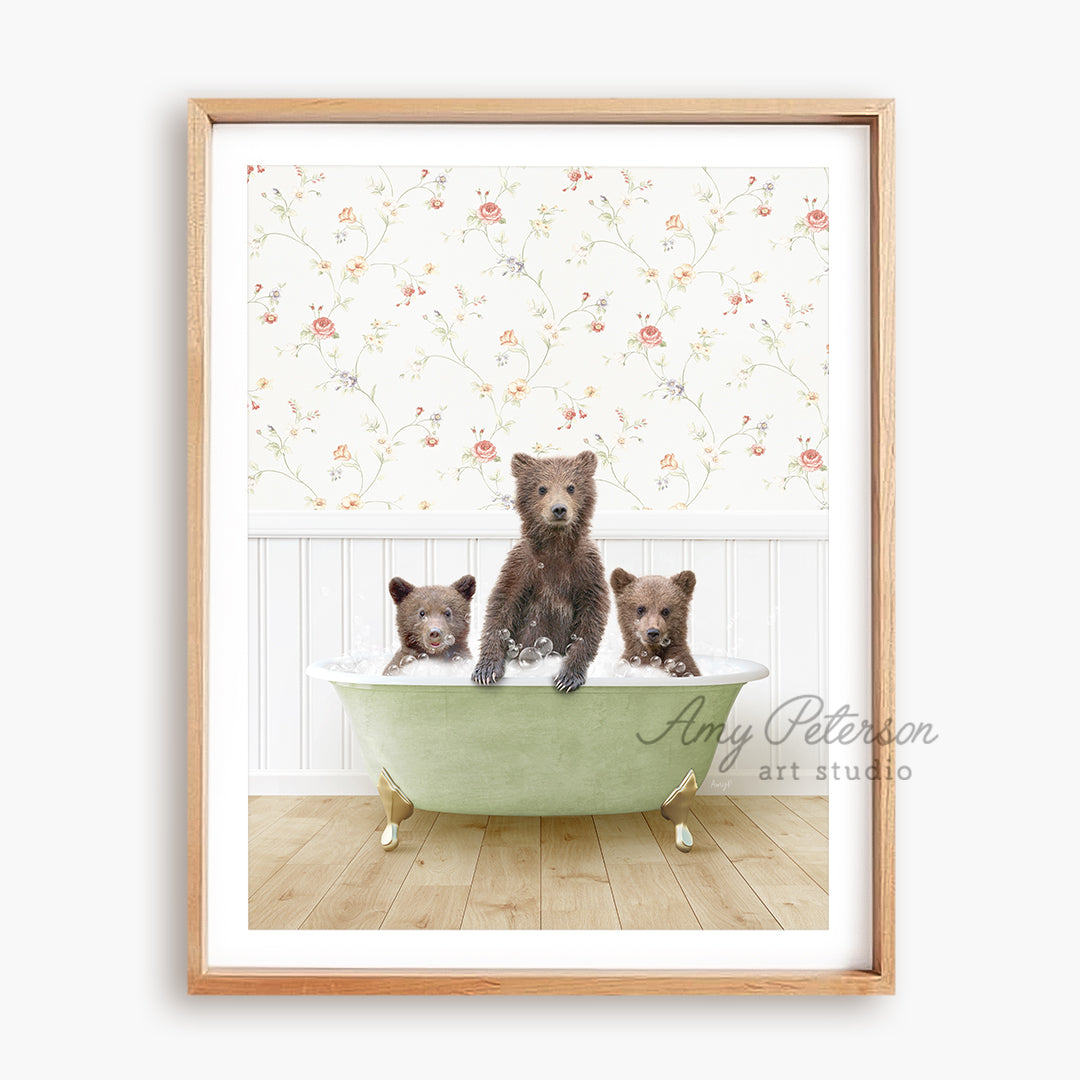 a picture of three bears in a bathtub