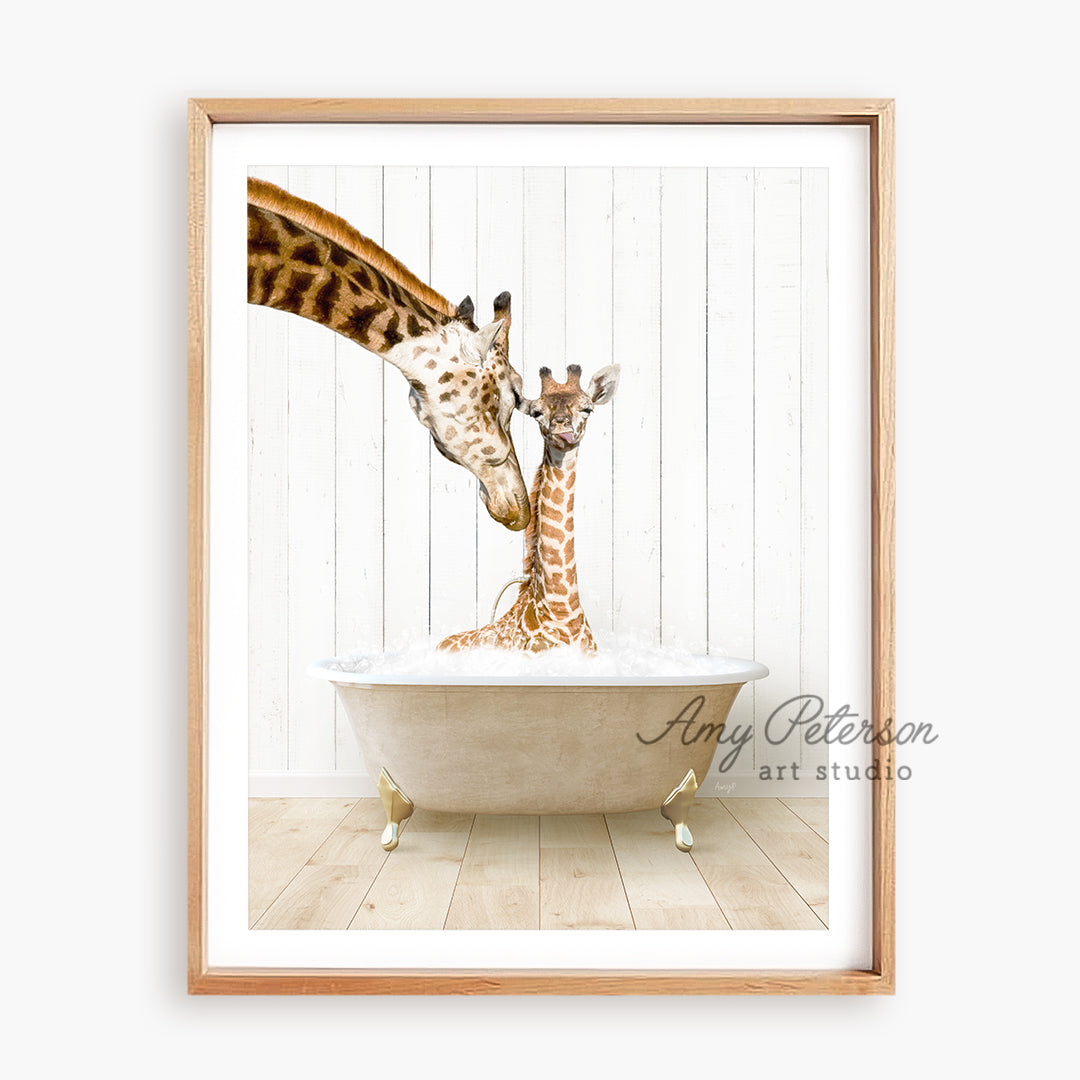 a picture of two giraffes in a bathtub