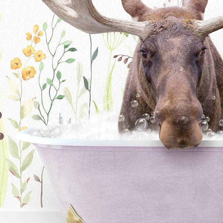 a moose is taking a bath in a bathtub