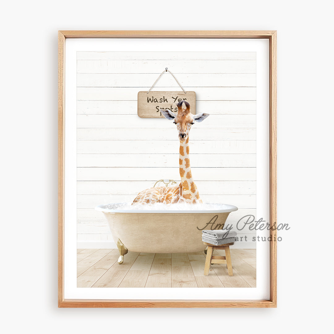 a picture of a giraffe in a bathtub