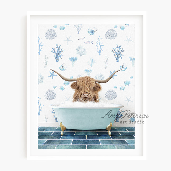 a picture of a bull with horns in a bathtub