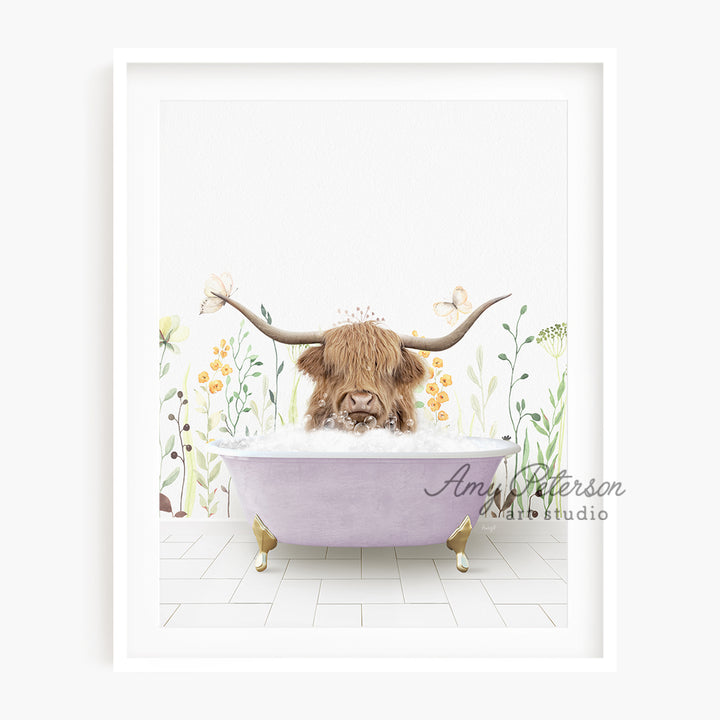 a picture of a cow with horns in a bathtub