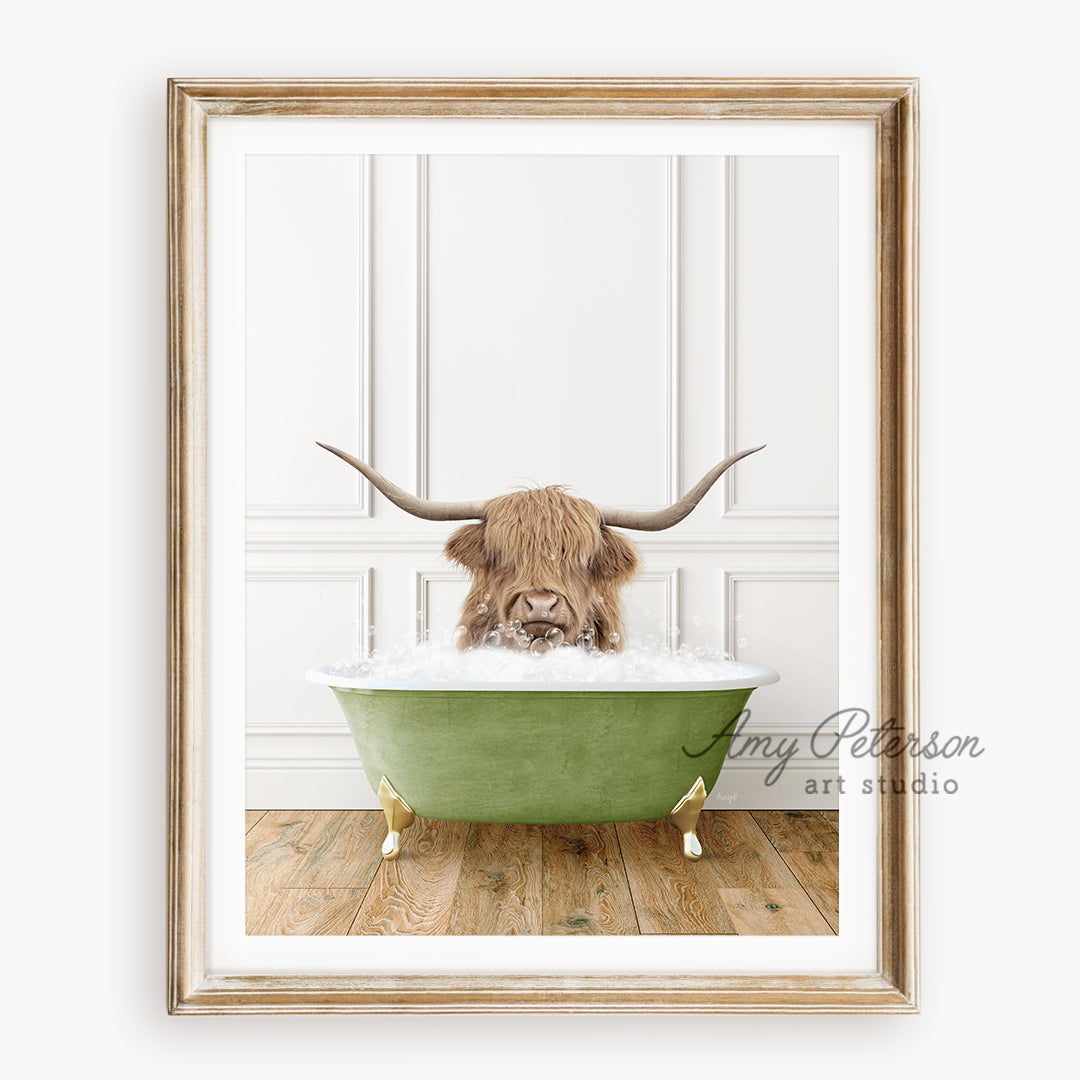 a picture of a bull with horns in a bathtub