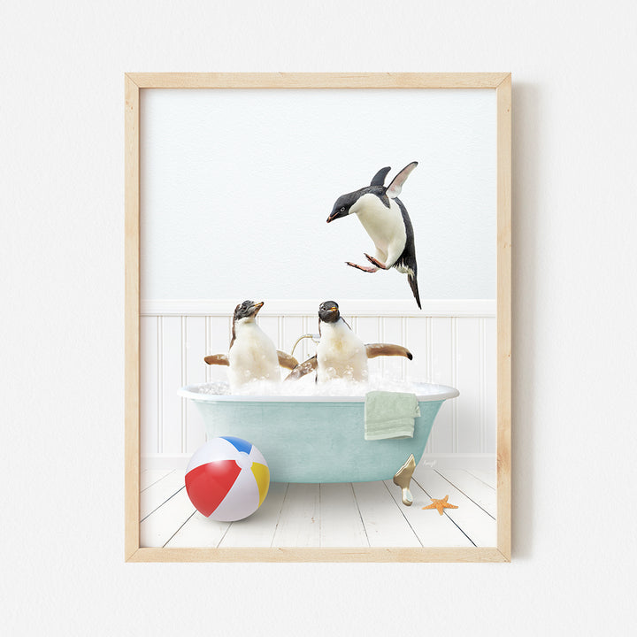 a picture of a group of penguins in a bathtub