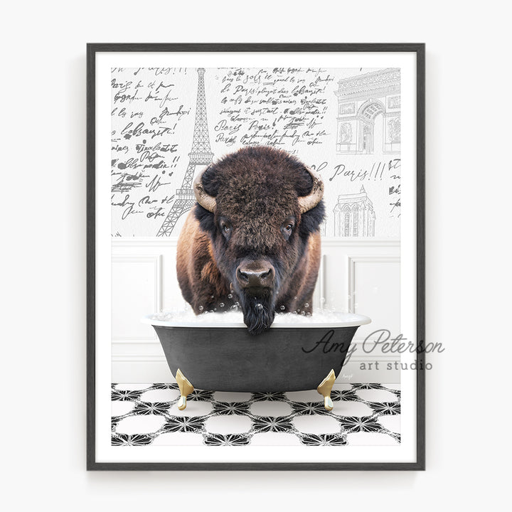 a picture of a bison in a bathtub