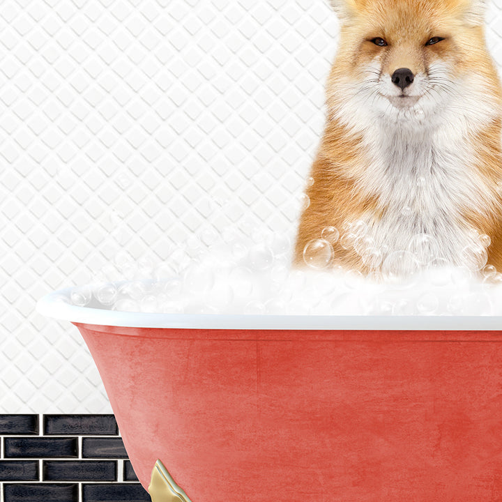 a dog sitting in a bathtub full of foam