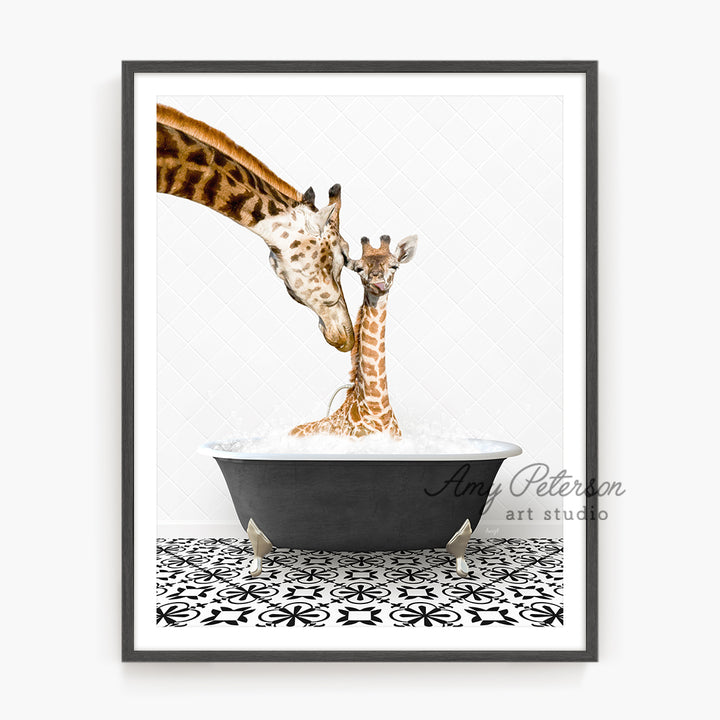 a picture of two giraffes in a bathtub