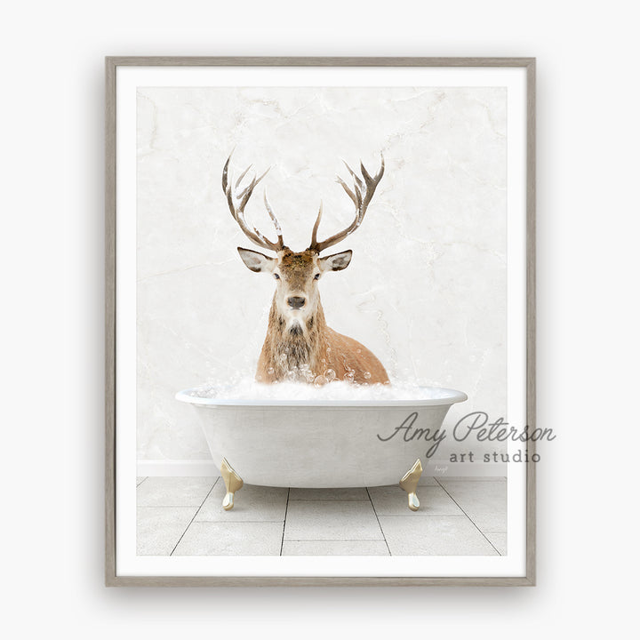 a picture of a deer sitting in a bathtub