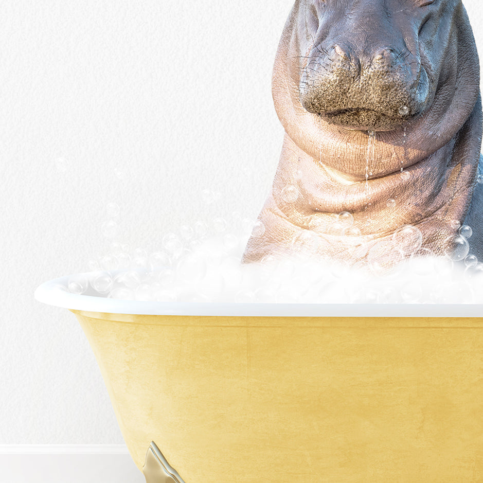 a hippopotamus sitting in a bathtub full of bubbles