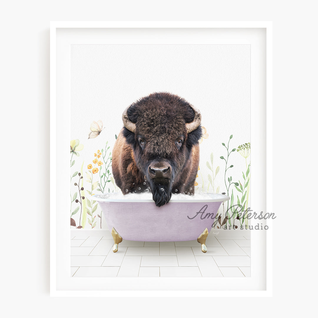 a picture of a bison in a bathtub