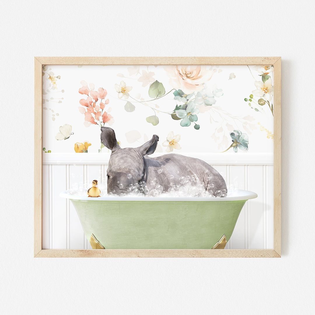 a picture of a rhino in a bathtub