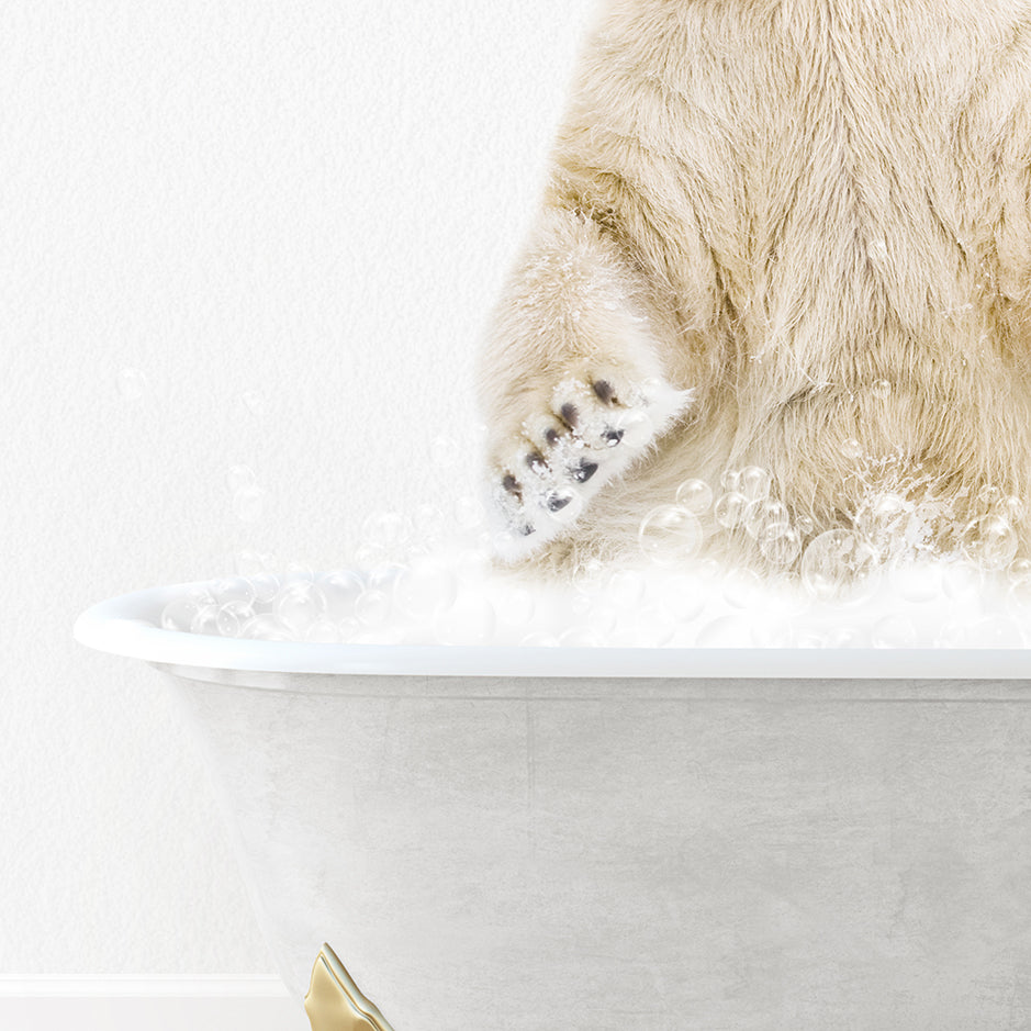 a polar bear sitting in a bath tub