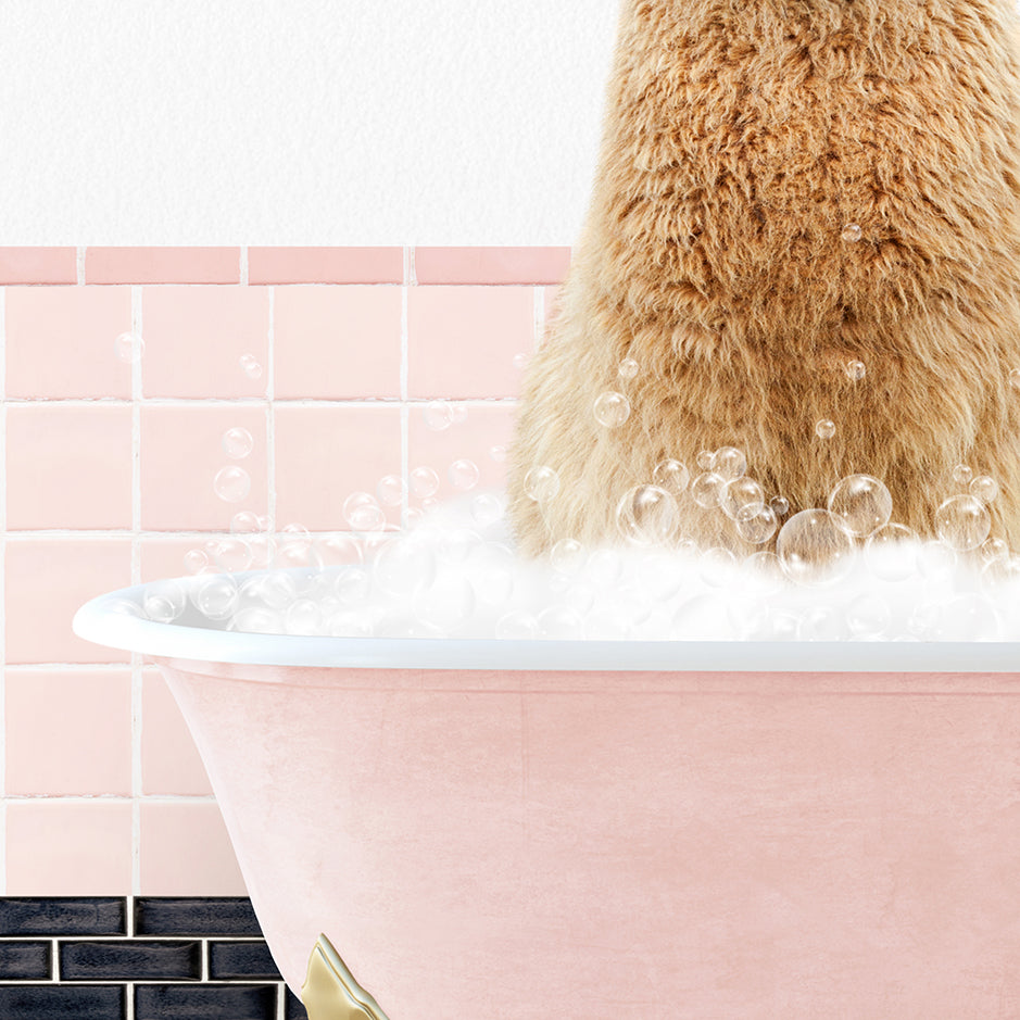 a brown bear sitting in a bathtub filled with bubbles